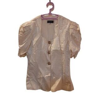Vtg LATE EDITION Woman's 12 Cream Fitted Brocade Suit Jacket USA MISSING BUTTON